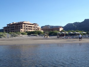 Looking at Villa del Palmar from the water's edge